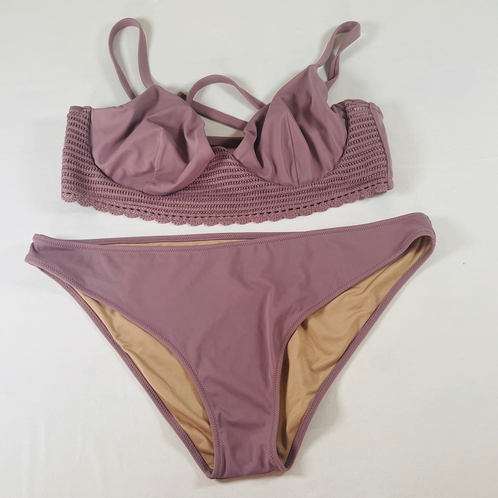 Shade & Shore Women Mauve Crochet Underwire Bikini Set 38DD‎ Top XL Bottoms